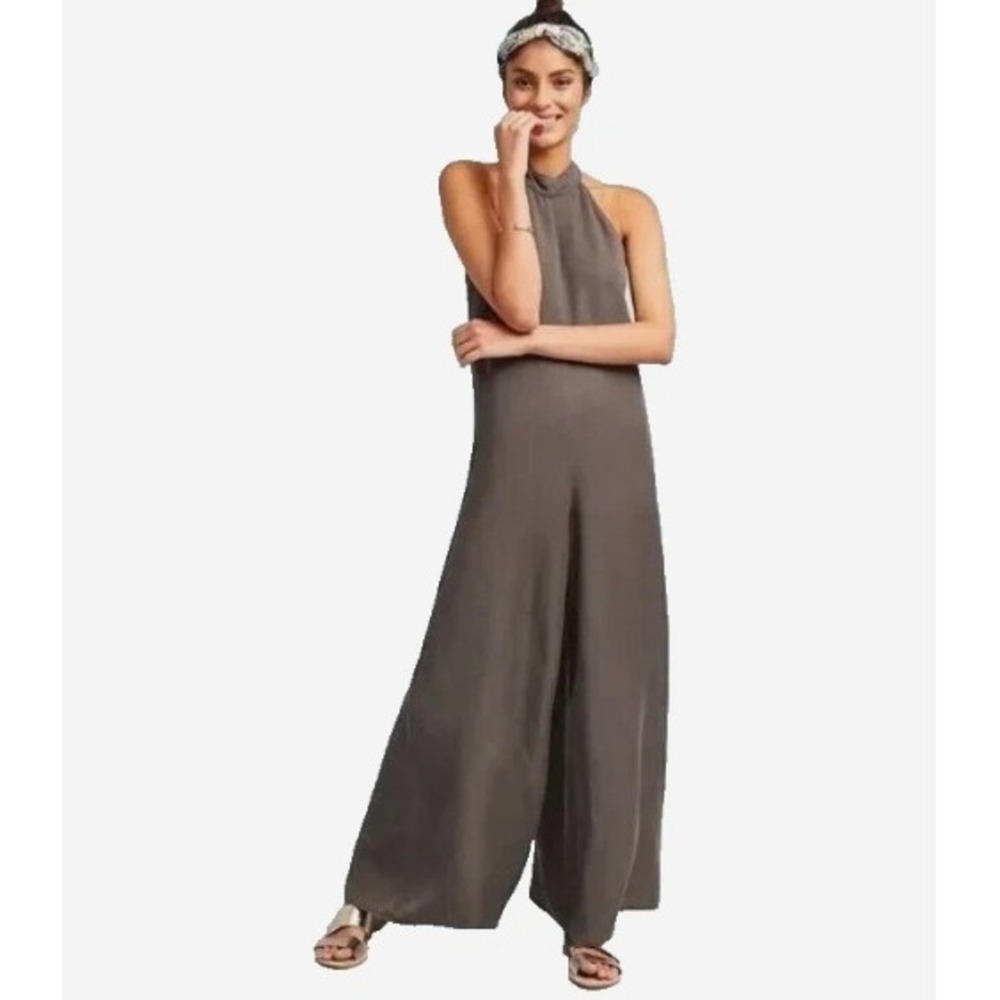 Cloth & Stone Anthropologie Marfa Jumpsuit Wide Leg Size XS Brown Tencel Lyocell